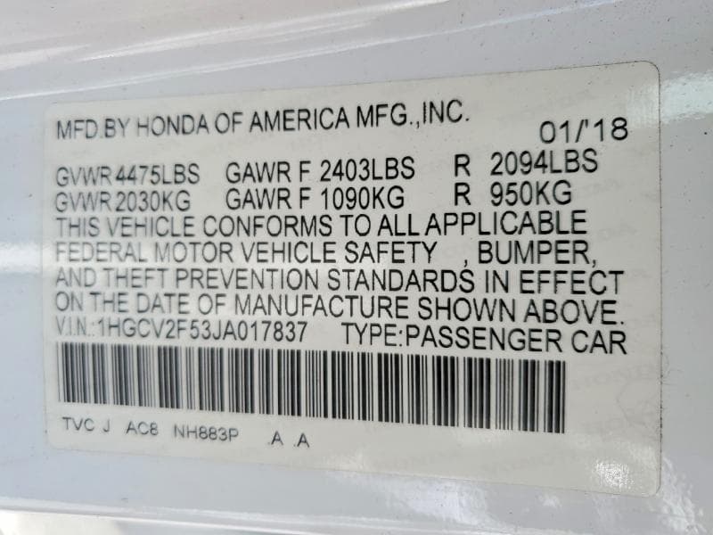 2018 HONDA ACCORD EXL 13