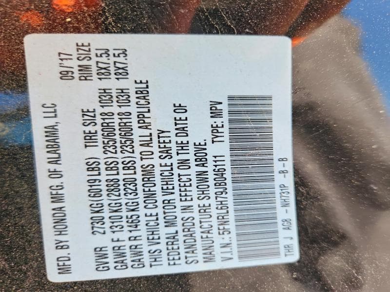 2018 HONDA ODYSSEY EXL 14