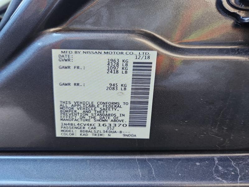 2019 NISSAN ALTIMA SR 12