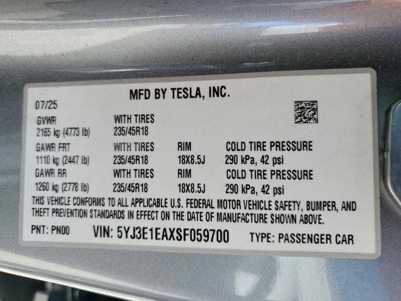 2025 TESLA MODEL 3 12