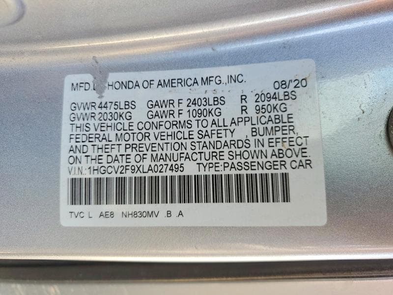 2020 HONDA ACCORD TOURING 12