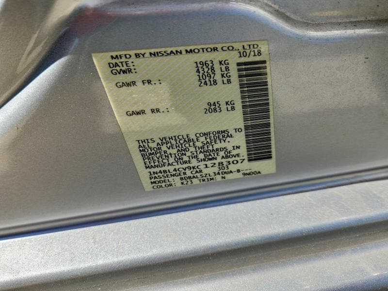 2019 NISSAN ALTIMA SR 12
