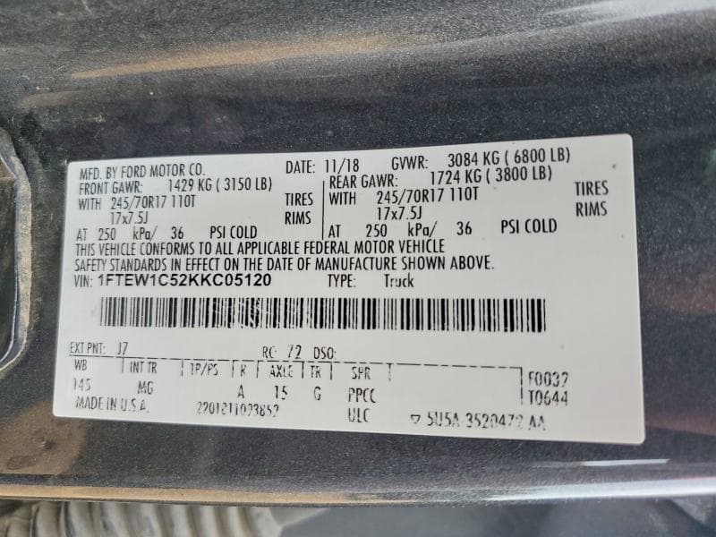 2019 FORD F150 SUPERCREW 12