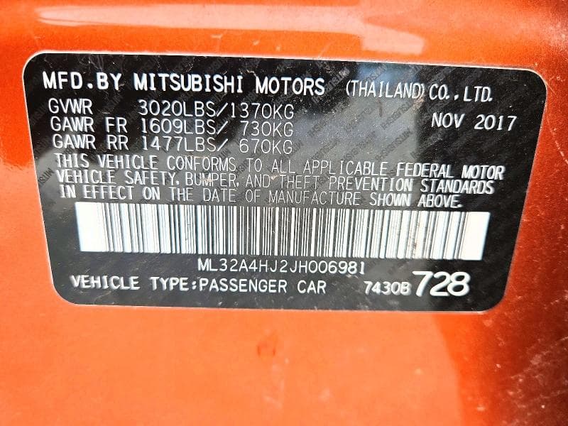 2018 MITSUBISHI MIRAGE SE 12