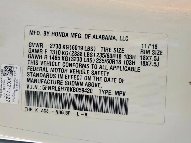 2019 HONDA ODYSSEY EXL 13