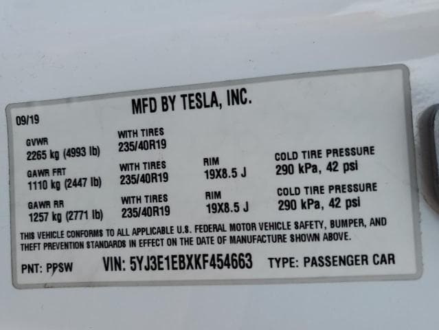 2019 TESLA MODEL 3 12