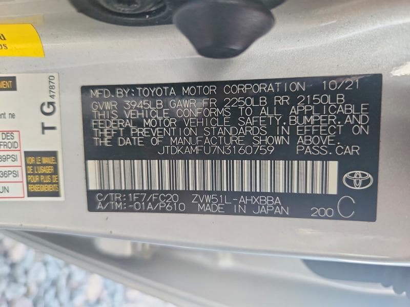 2022 TOYOTA PRIUS 12