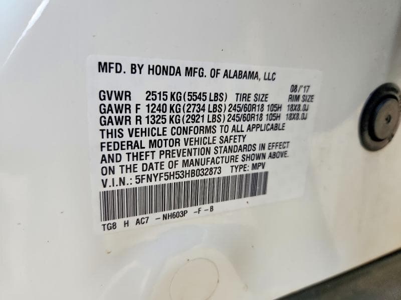 2017 HONDA PILOT EXL 13