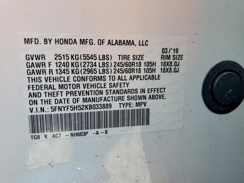 2019 HONDA PILOT EXL 14