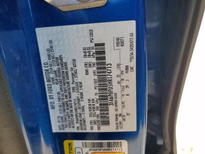2017 FORD FUSION SE PHEV 12