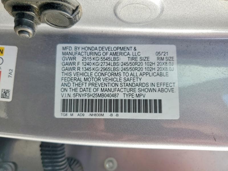 2021 HONDA PILOT SE 14