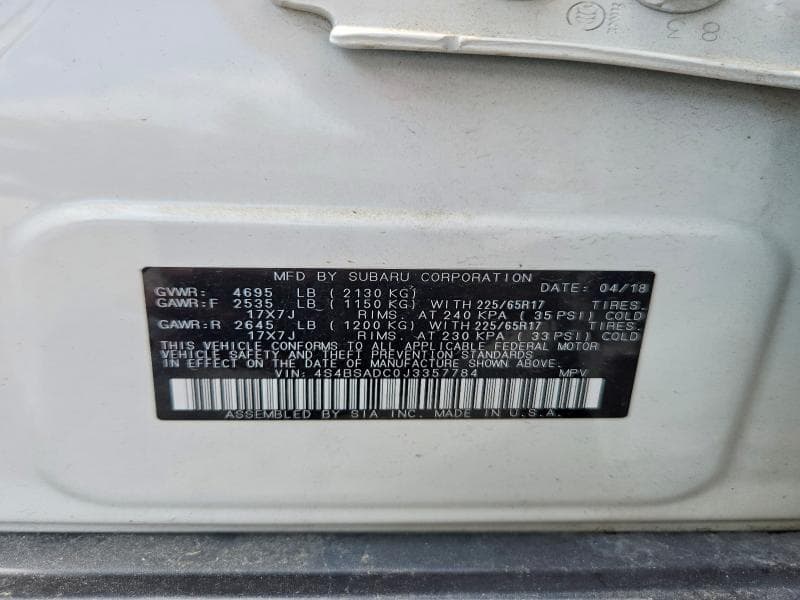 2018 SUBARU OUTBACK 2.5I PREMIUM 12