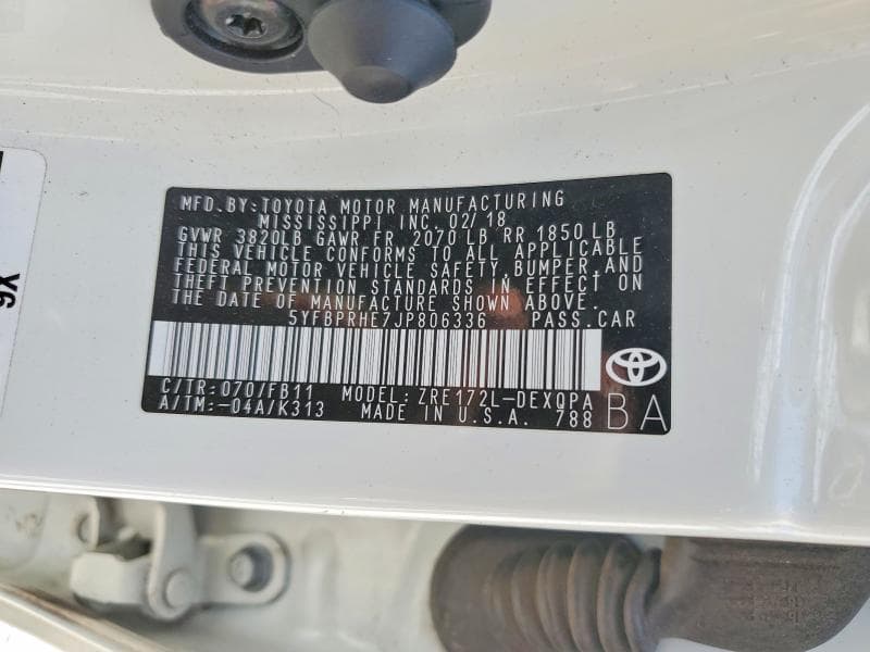 2018 TOYOTA COROLLA LE ECO 12