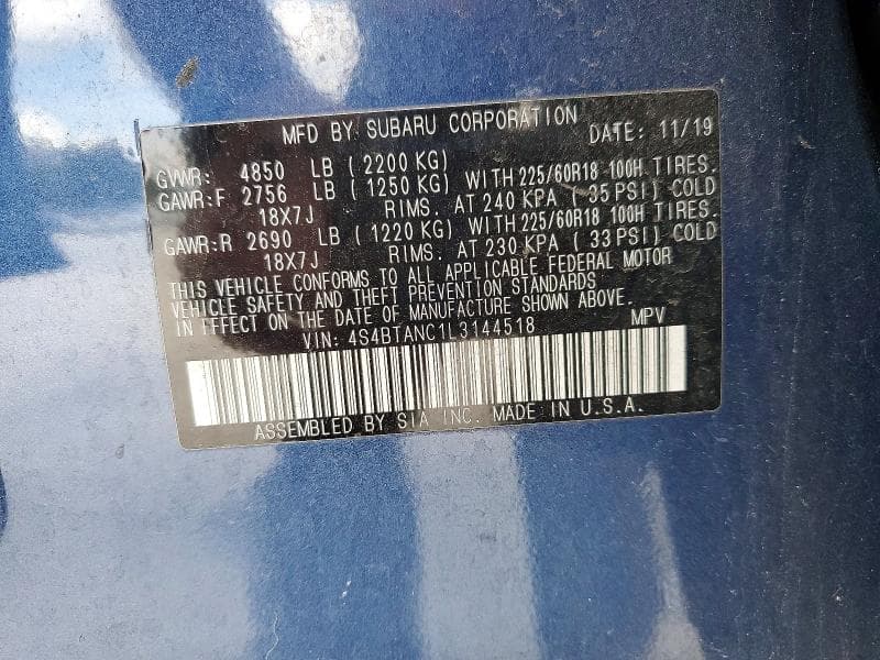 2020 SUBARU OUTBACK LIMITED 12