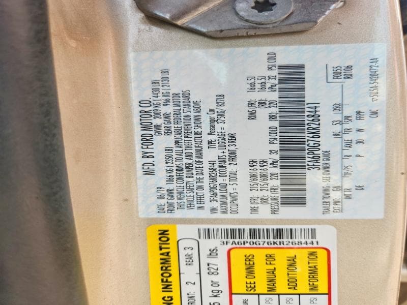 2019 FORD FUSION S 12