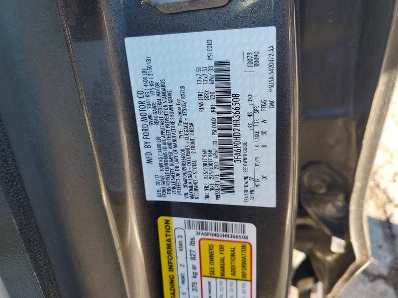2017 FORD FUSION SE 12