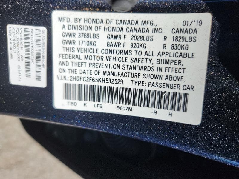 2019 HONDA CIVIC LX 12