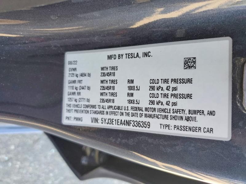 2022 TESLA MODEL 3 12