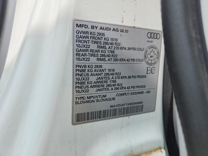2021 AUDI Q8 PROGRESSIV 12