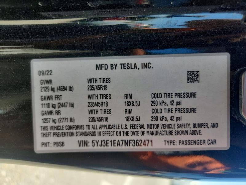 2022 TESLA MODEL 3 13