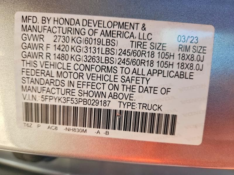 2023 HONDA RIDGELINE RTL 12