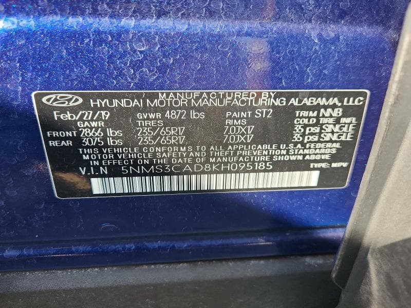 2019 HYUNDAI SANTA FE SEL 2.4L 13