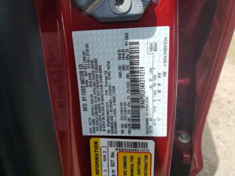 2019 FORD FUSION SEL 12