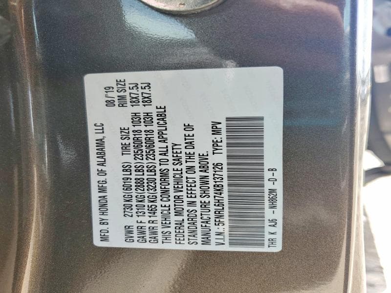 2019 HONDA ODYSSEY EXL 13