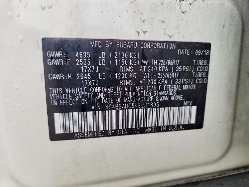 2019 SUBARU OUTBACK 2.5I PREMIUM 13