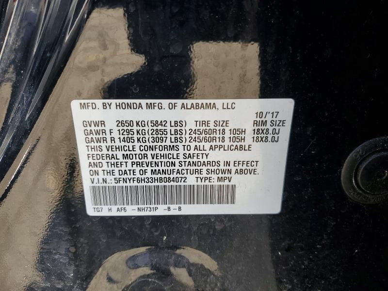 2017 HONDA PILOT EX 13