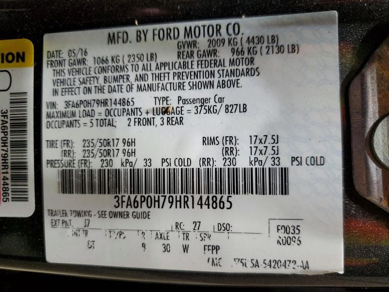 2017 FORD FUSION SE 12