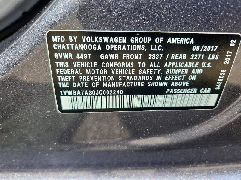 2018 VOLKSWAGEN PASSAT SE 12