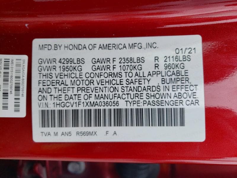 2021 HONDA ACCORD LX 12