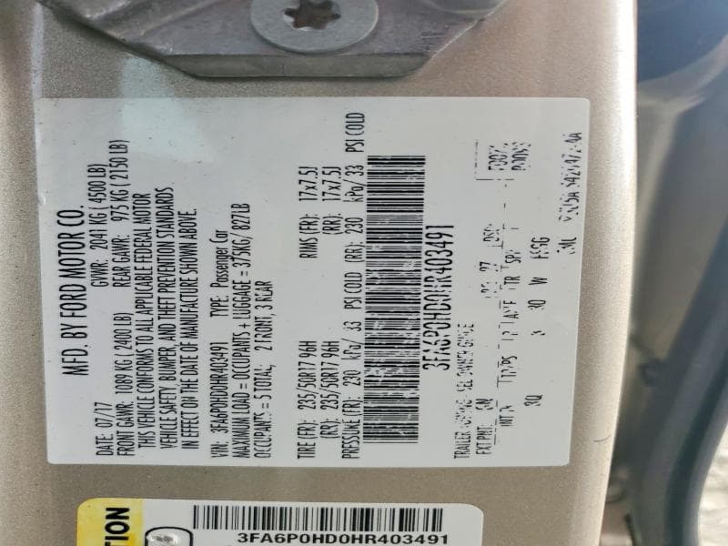 2017 FORD FUSION SE 12