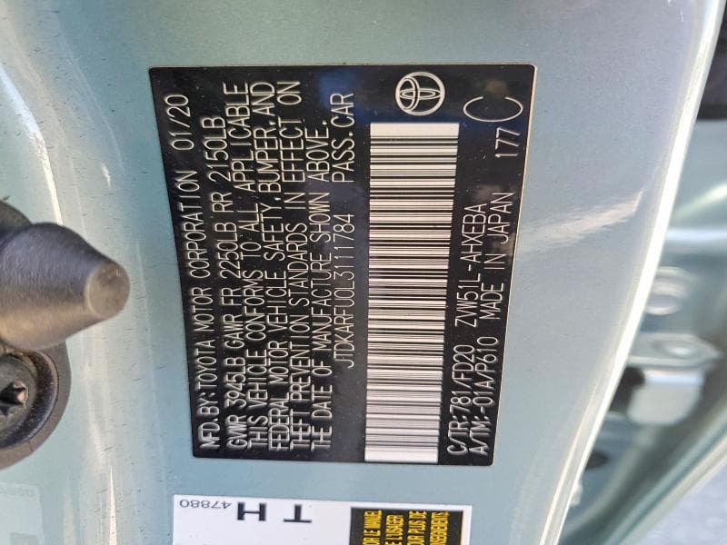 2020 TOYOTA PRIUS LE 12