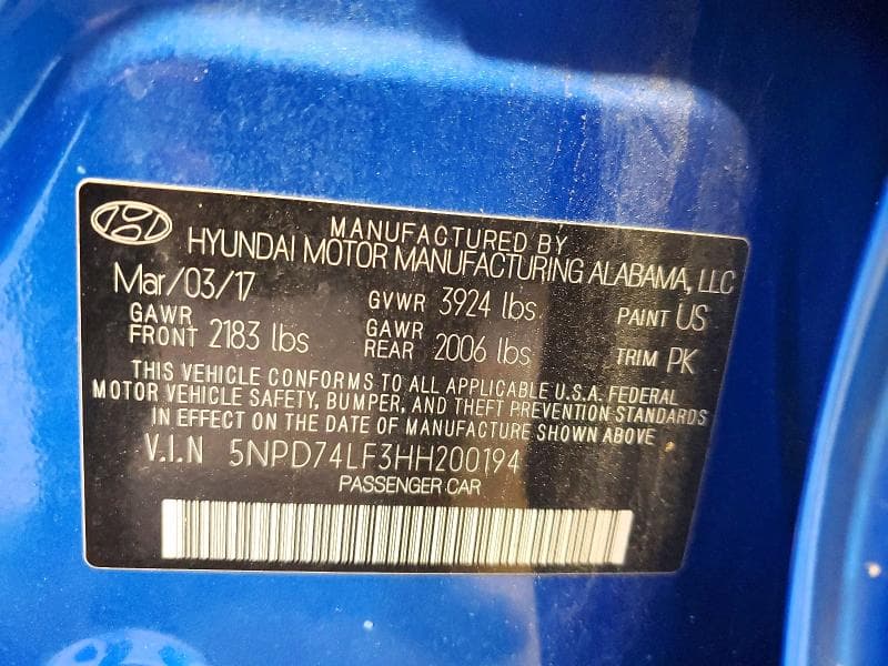 2017 HYUNDAI ELANTRA SE 12