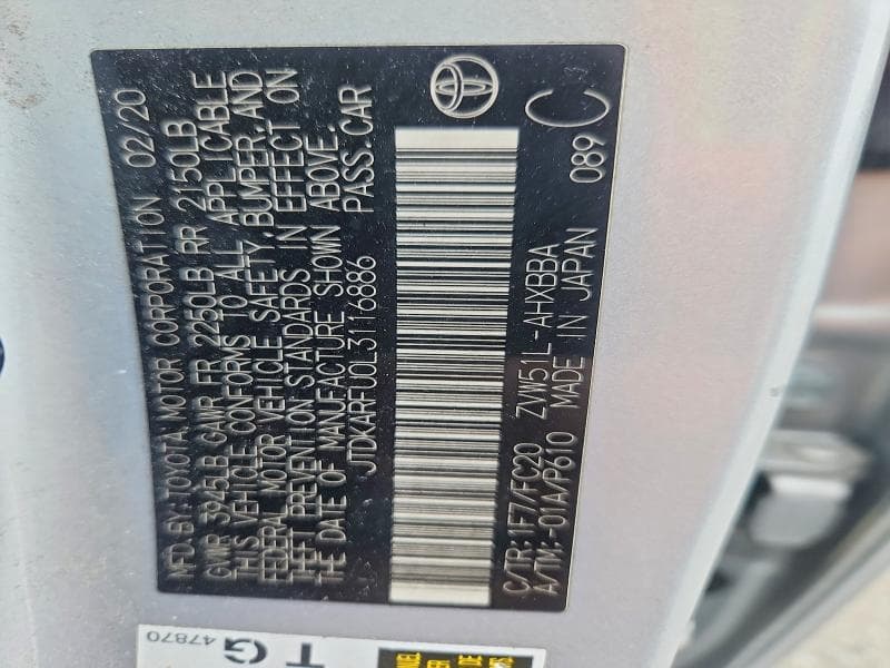 2020 TOYOTA PRIUS L ECO 12