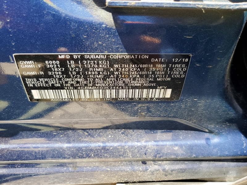 2019 SUBARU ASCENT PREMIUM 14