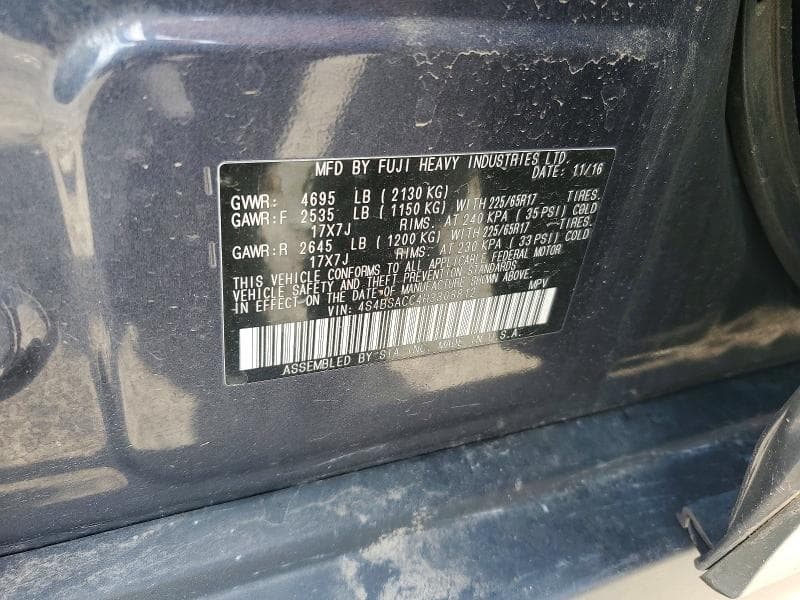 2017 SUBARU OUTBACK 2.5I PREMIUM 12