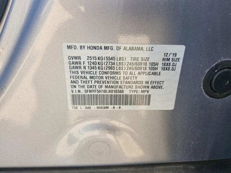 2020 HONDA PILOT LX 13