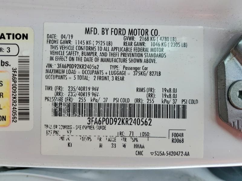 2019 FORD FUSION TITANIUM 13