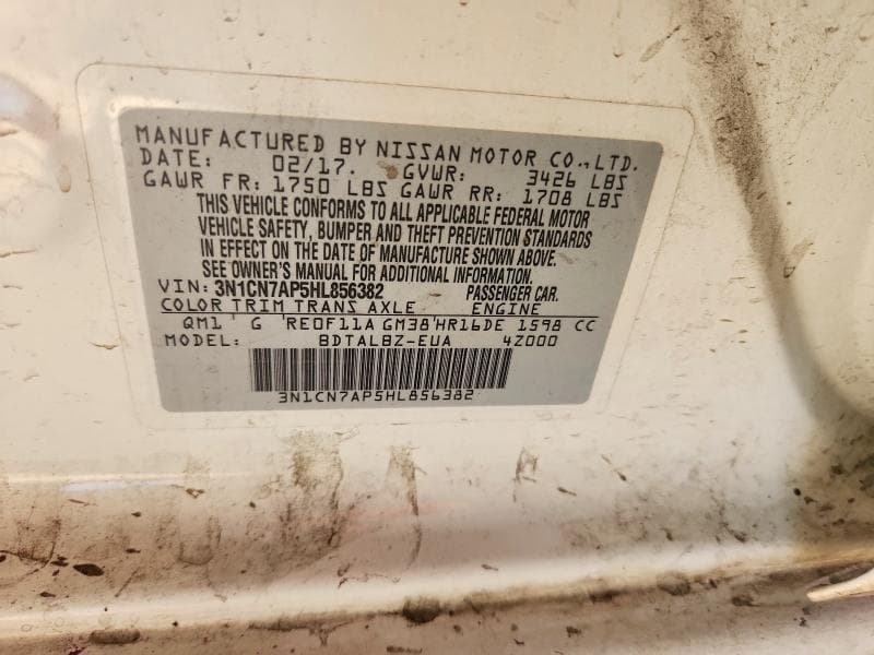 2017 NISSAN VERSA 1.6 S 12