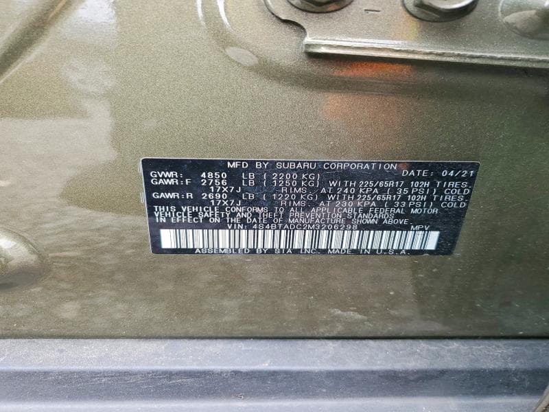 2021 SUBARU OUTBACK PREMIUM 14