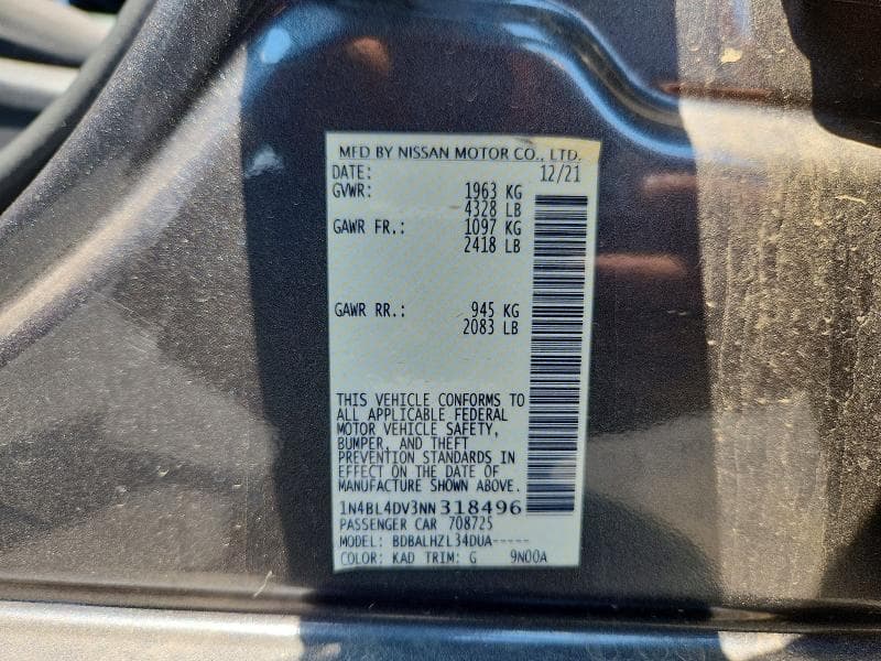 2022 NISSAN ALTIMA SV 13