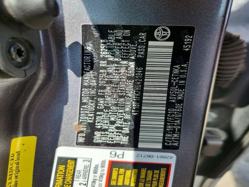 2017 TOYOTA CAMRY LE 12