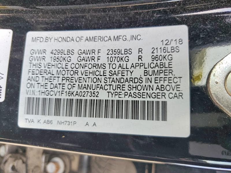 2019 HONDA ACCORD LX 12