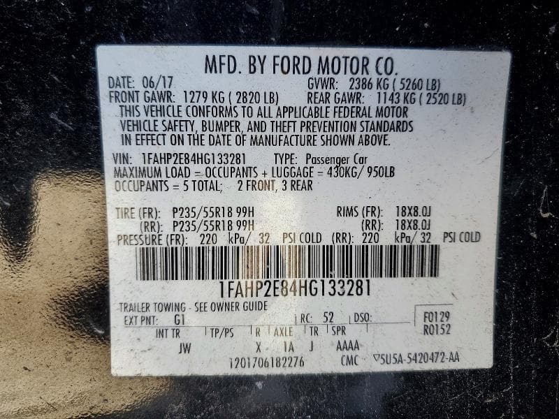 2017 FORD TAURUS SEL 13