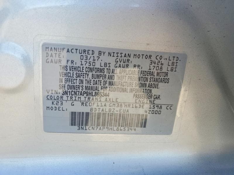 2017 NISSAN VERSA 1.6 S 13