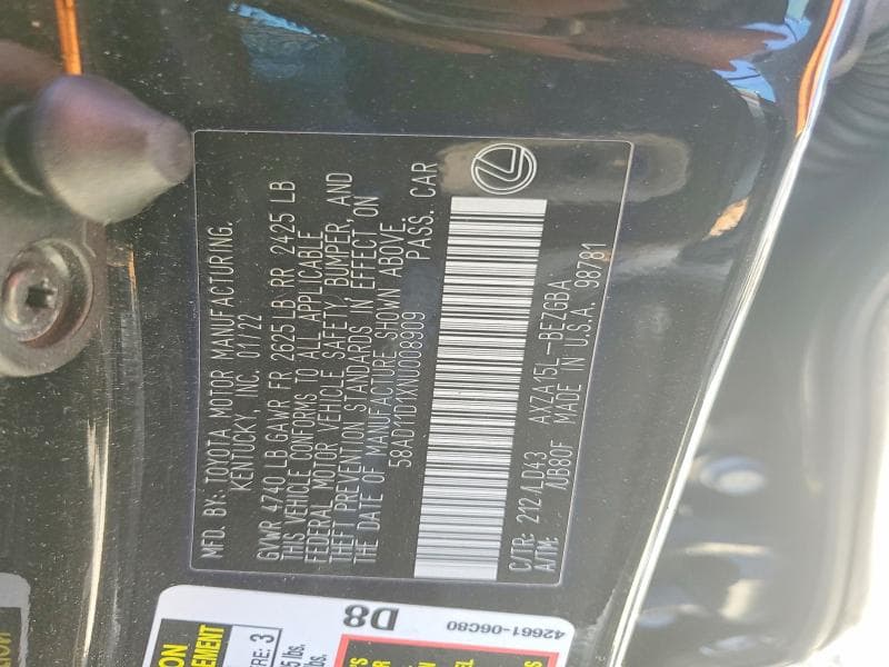 2022 LEXUS ES 250 BASE 12