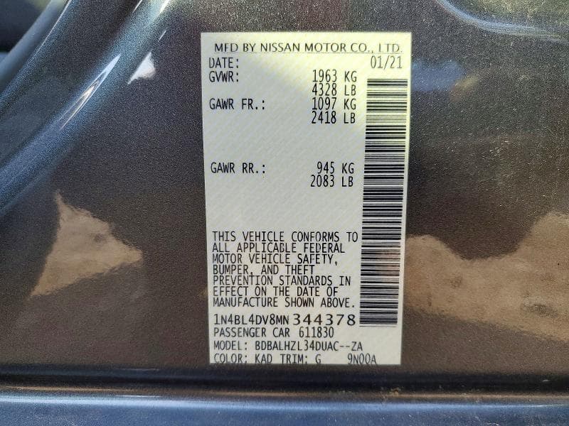 2021 NISSAN ALTIMA SV 12